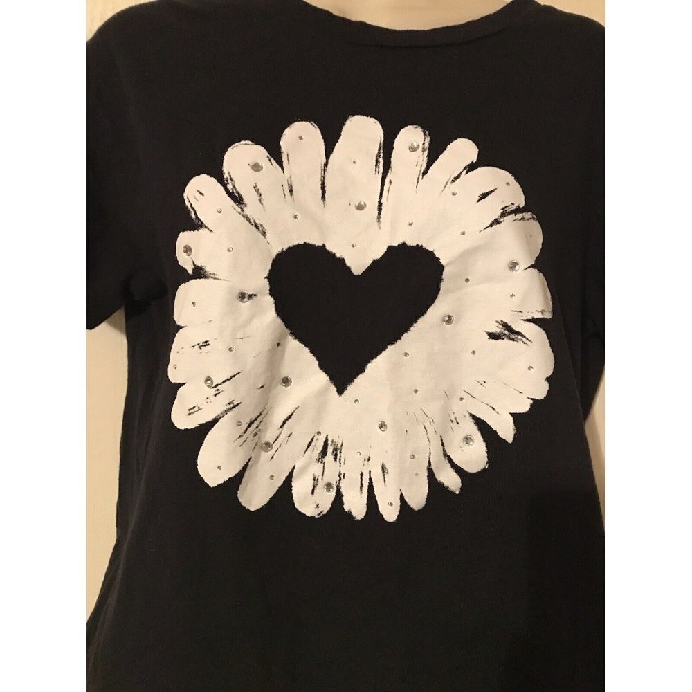 Olsenboye Black White Daisy Sequin Y2K Crop Top Cotton Size Medium - Picture 2 of 9